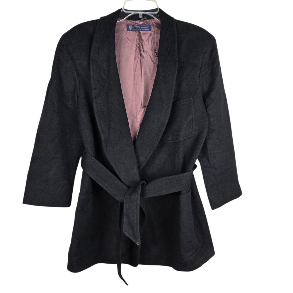 Vintage Brooks Brothers Camel Hair Coat Women's Sz 10 Wrap Tie Black